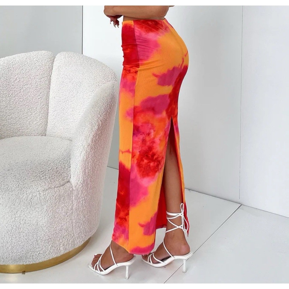 THATS SO FETCH Womens Maxi Skirt Pink Orange  Beach Sz 2‎ - Picture 2 of 9